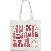 OTOUO In My Engaged Era Canvas Tote Bag - Pink Bride Engagement Canvas Shoulder Bag, Bride Tote Bag, Engagement Gifts for Her