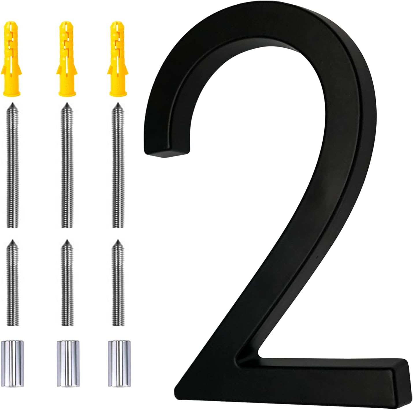 Address Signs - 6 Inch Modern House Numbers Floating House Street Home Address Number For House With Reflective Finish Black Floating Mount Or Flush Mount Zinc Alloy Black House Number For Outside 6 Inch Number 2