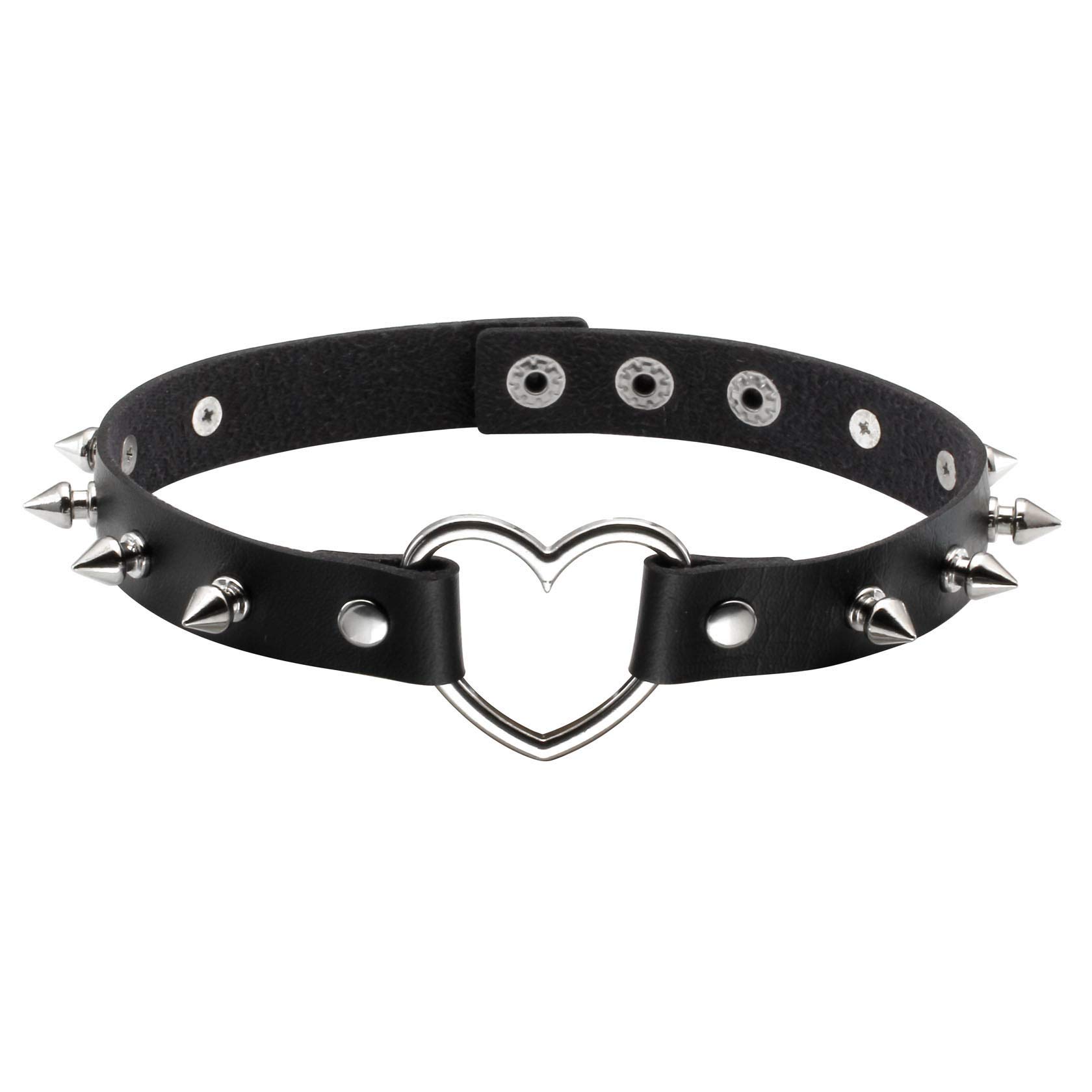 MILAKOO Punk Goth Collar Choker Studded Spiked Leather Necklace for Women with Heart-shape Charms Necklace โ image 1