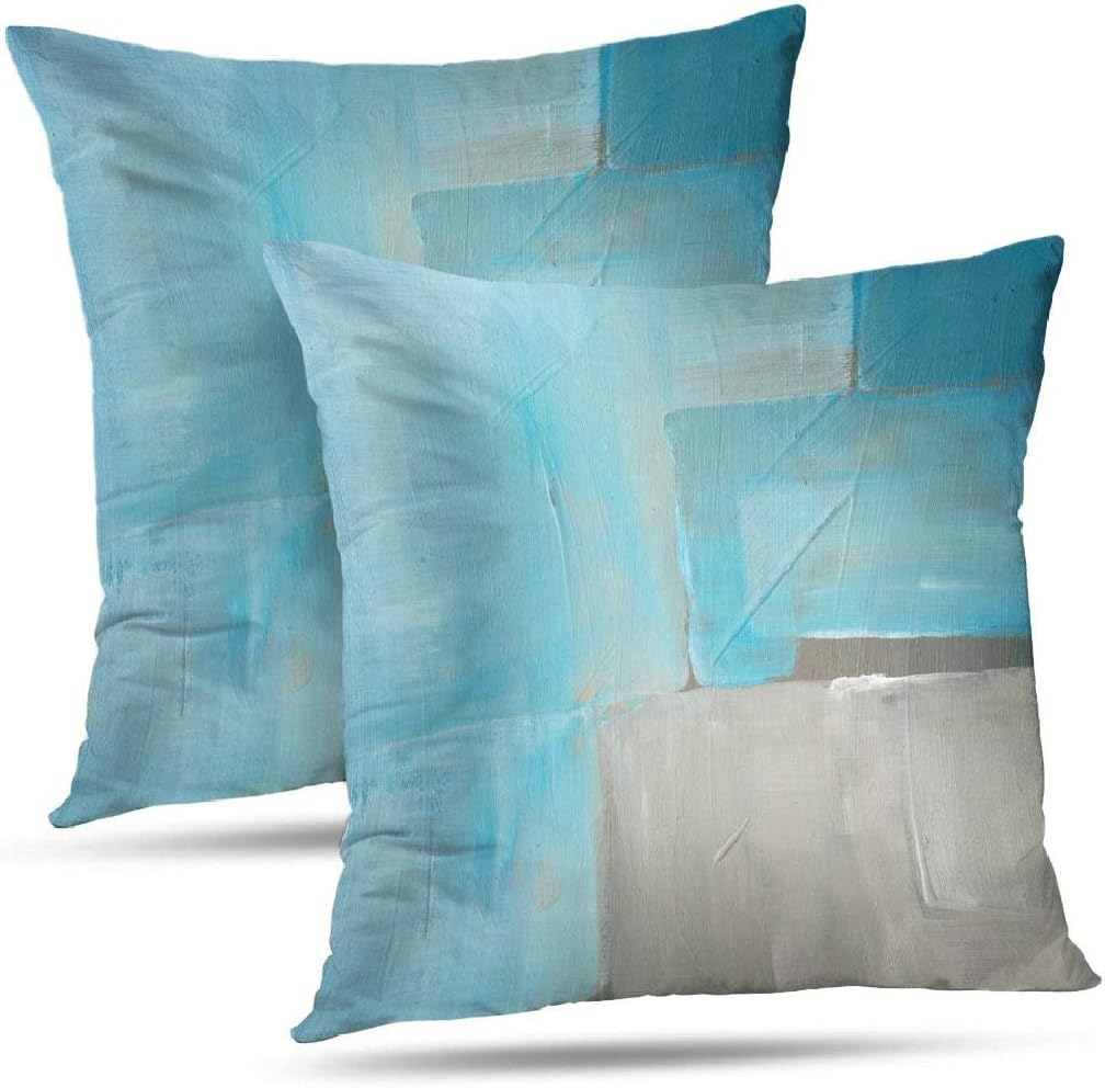 WAYATO Abstract-Art 18 x 18 Decorative Pillow Covers, Abstract Art Blue Ocean Watercolor Rustic Square Double-Sided Pattern Square Sofa Cushion Covers for Living Room