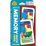 School Zone - Memory Match Farm Card Game - Ages 3+, Preschool to Kindergarten, Animals, Early Reading, Counting, Matching, V