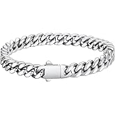 FaithHeart Cuban Link Bracelet for Men, Silver/Black/14K Gold Plated Stainless Steel Wrist Link Hip Hop Chain Bracelets, 5mm/7mm/9mm/12mm Width, 7.5"/8.3"/9" Length, with Gift Box
