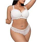 SHENHE Women's Plus Size Lingerie Set 2 Piece Lace Push Up Underwire Bra and Panty Set