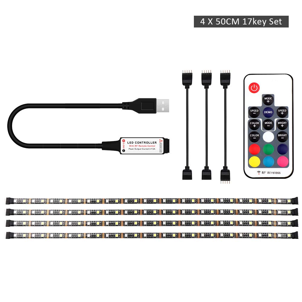 USB LED Strip Lights, RGB+White with RF Remote Controller, IP65 Waterproof Flexible Strip Light, 5050 RGBW TV Background Lightgting 2M (6.56FT)