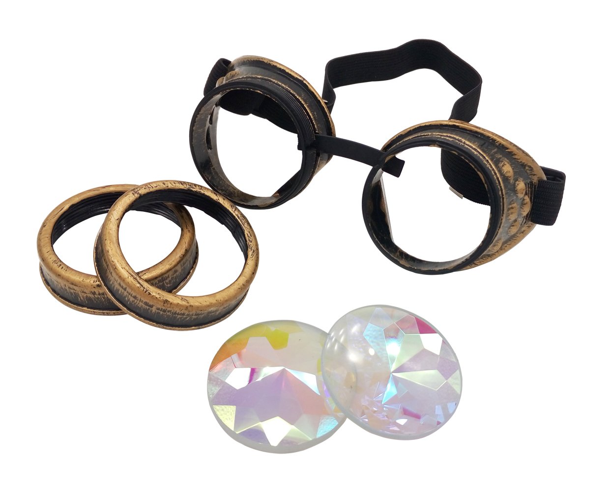 Kaleidoscope Steampunk Goggles Sunglasses With Elastic Band Retro Victorian Gothic Cosplay (Brass Frame)