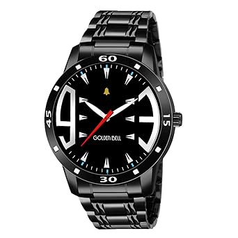 Golden Bell GB-1277 Watch for Men - Luxury Sports Casual Quartz Stainless Steel Band Black Color Stylish Latest Mens Wristwatch