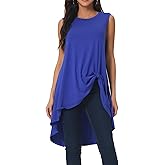 Seta T Women's High Low Tops Crewneck Twist Knot Sleeveless Tunic Top Dressy Asymmetrical Summer Loose Fit Shirts