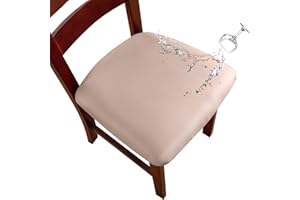 Genina Waterproof PU Leather Chair Seat Covers for Dining Chairs,Chair Seat Covers Set of 6, Stretchable Dining Room Chair Seat Covers for Chair Protector Slipcover for Kitchen