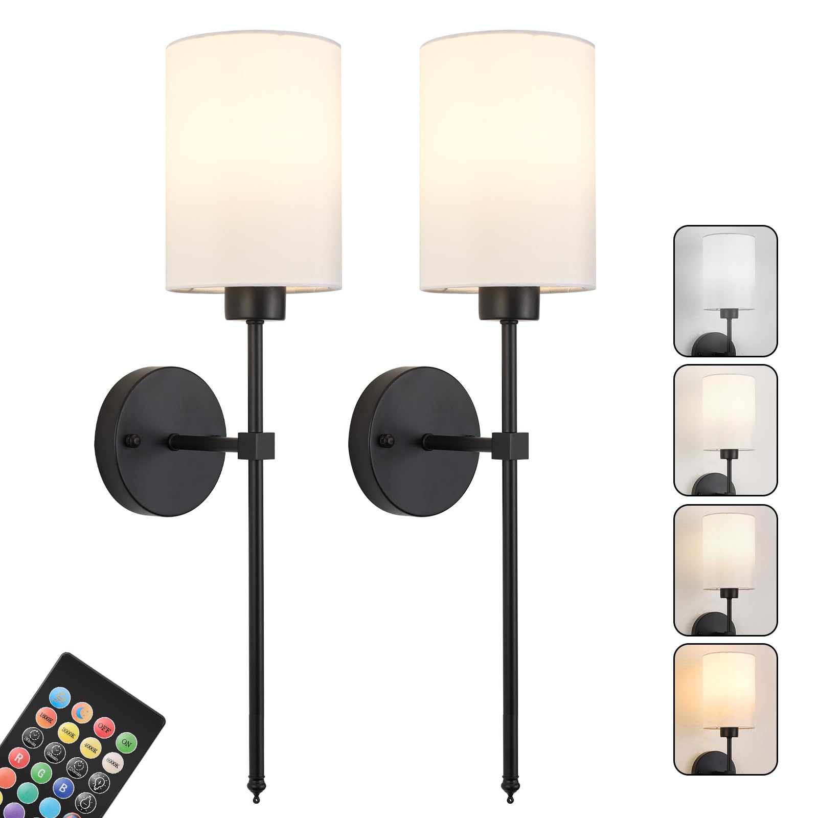 Photo 1 of Battery Operated Wall Sconce Set of Two,Wireless Rechargeable Wall Light With Remote Control, Dimmable, 1800K/3000K/4000K/6000K/RGB, Timer, for Living Room, Bedroom, Fireplace, TV, 26.8 Inch, Black