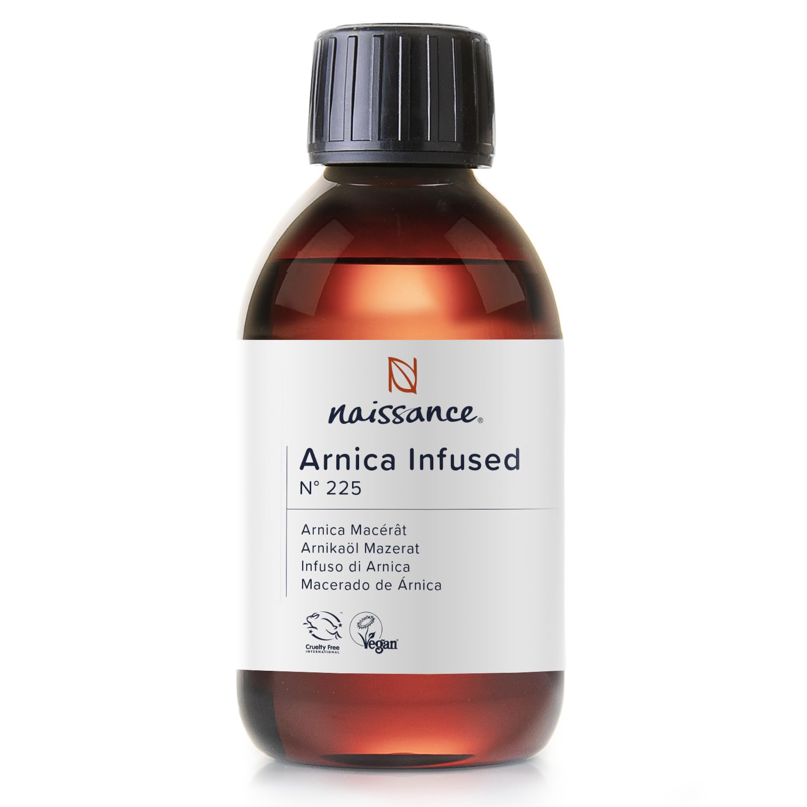 Naissance Arnica Infused Oil (Arnica Montana) (No. 225) - 225ml - Infusion of Arnica Extract in Sunflower Oil - for joints, Massage, Hair, Face