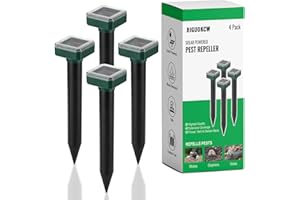Mole Repellent for Lawns, 4 Pack Ultrasonic Solar Rodent Repellent for Yard, Snake, Gopher, Vole, Groundhog, and Chipmunk Det