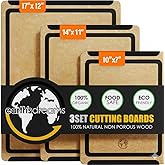 Earth’s Dreams Wood Cutting Board Set 3-Piece: Small, Large & Extra Large - Charcuterie Board, Non-Plastic, Non-Toxic, Heavy-Duty, Dishwasher Safe (Tan/Black)