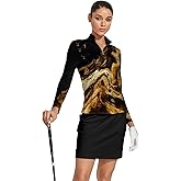 ACEGOLFS Womens Golf Polo Shirts Long Sleeve Quarter Zip Pullover Shirt for Women Quick Dry Printed Athletic Workout Tops