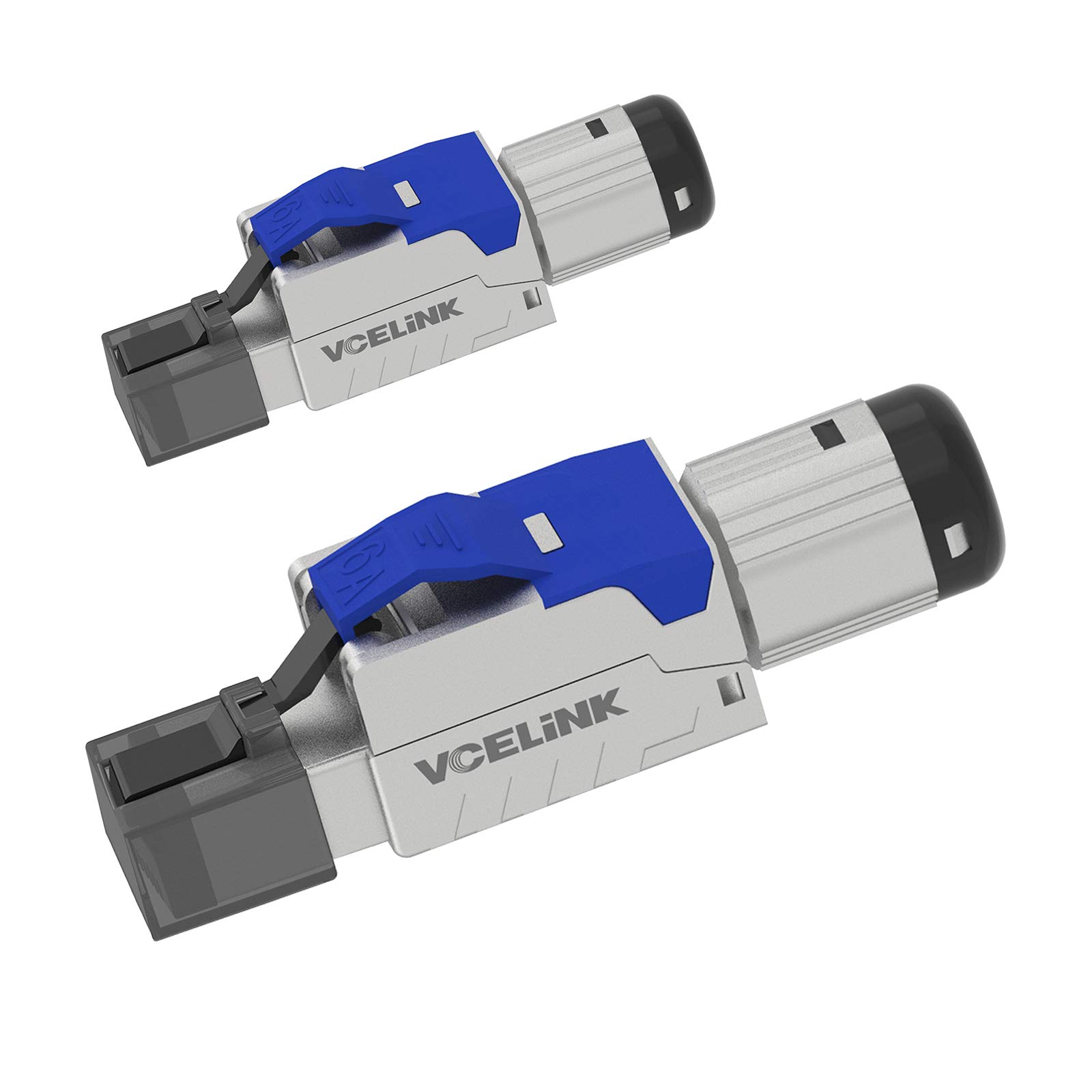 VCELINK RJ45 Connector, Tool-Free Cat6A Network Plug Tool-Free for Installation Cable, Cat6A, Cat6, Field Adjustable, Shielded, 10 GBit/s, 500 MHz, Pack of 2