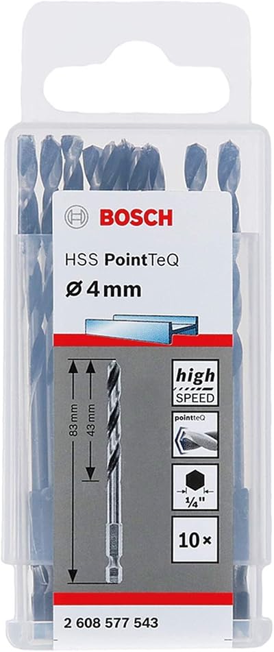 Bosch Professional PointTeQ 4.0 mm Hex Drill Bit 83 mm (10pc) for Metal