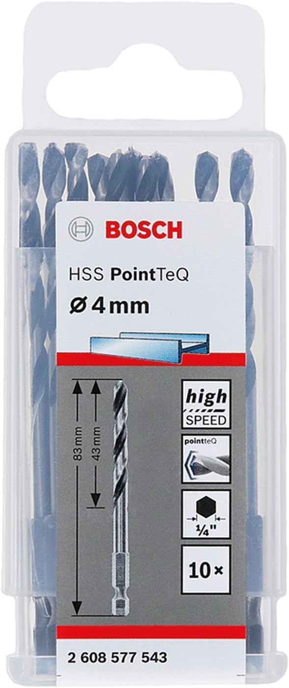 Bosch Professional PointTeQ 4.0 mm Hex Drill Bit 83 mm (10pc) for Metal
