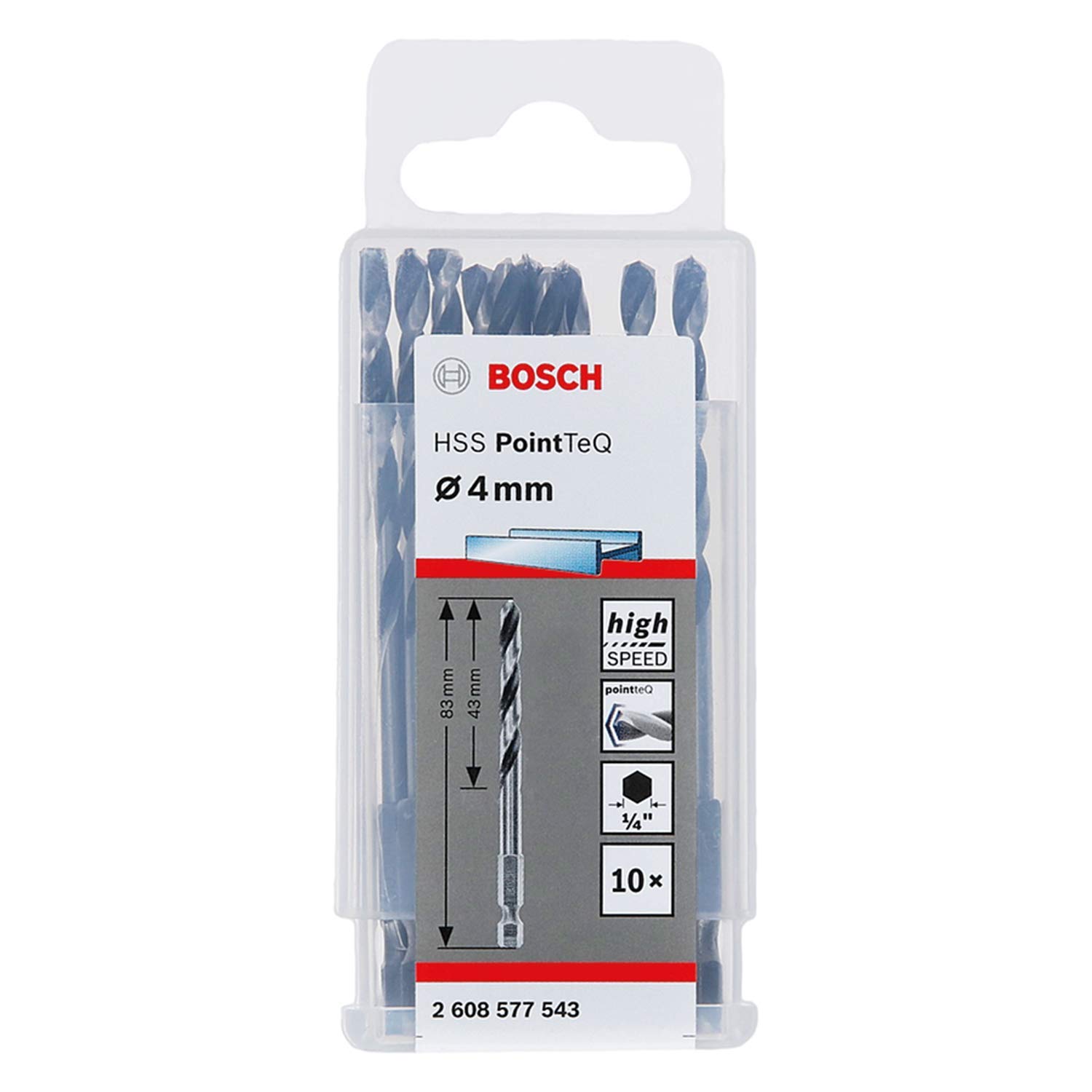 Bosch Professional 10pc PointTeQ Hex Drill Bit (for Metal, Ø: 4.0 mm, Total Length: 83 mm, ¼’’ Hex Shank, Accessory for Impact Drivers and Drill Drivers)