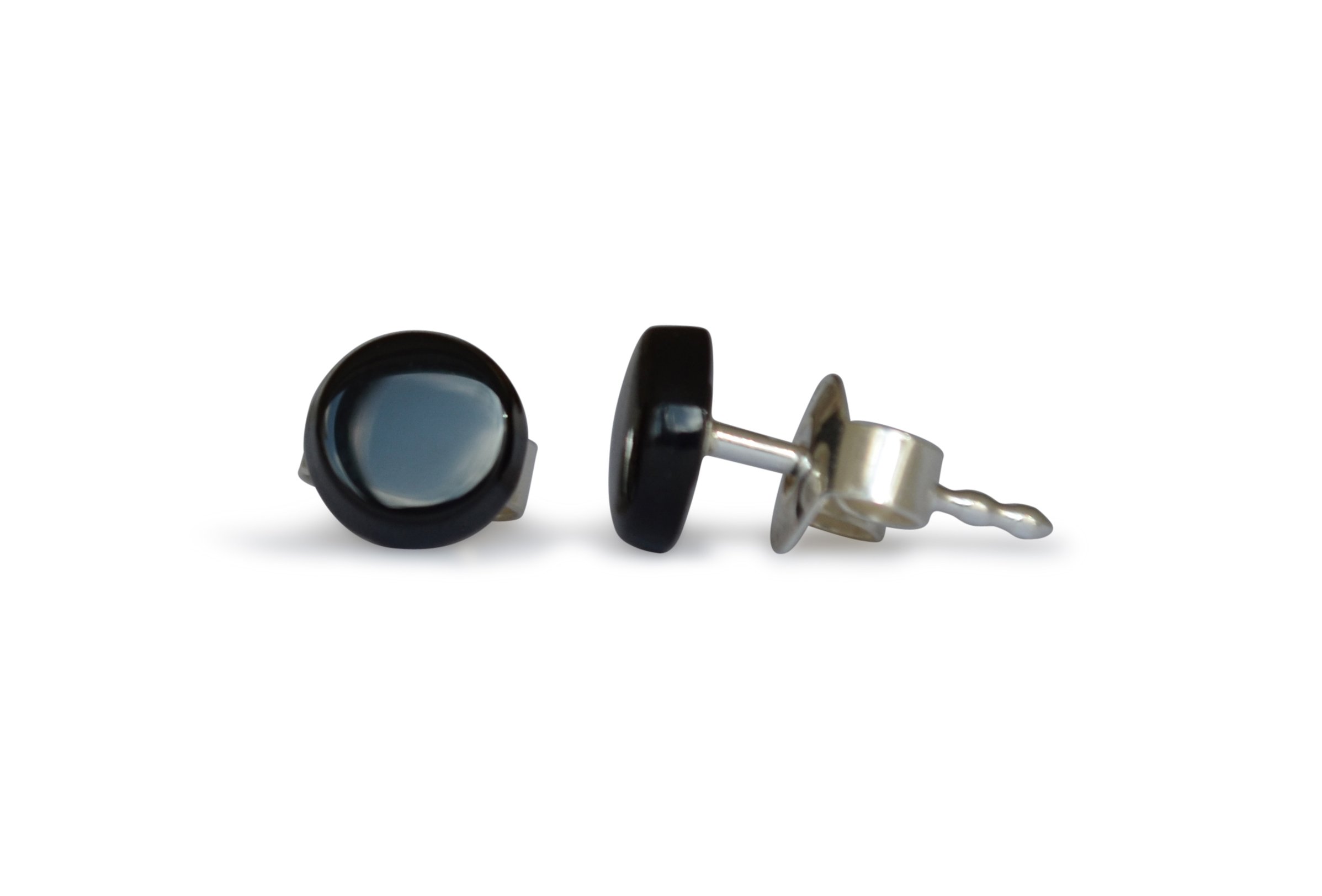 Onyx stud earrings, natürlich, flach Rund, 6mm, 925 Silber