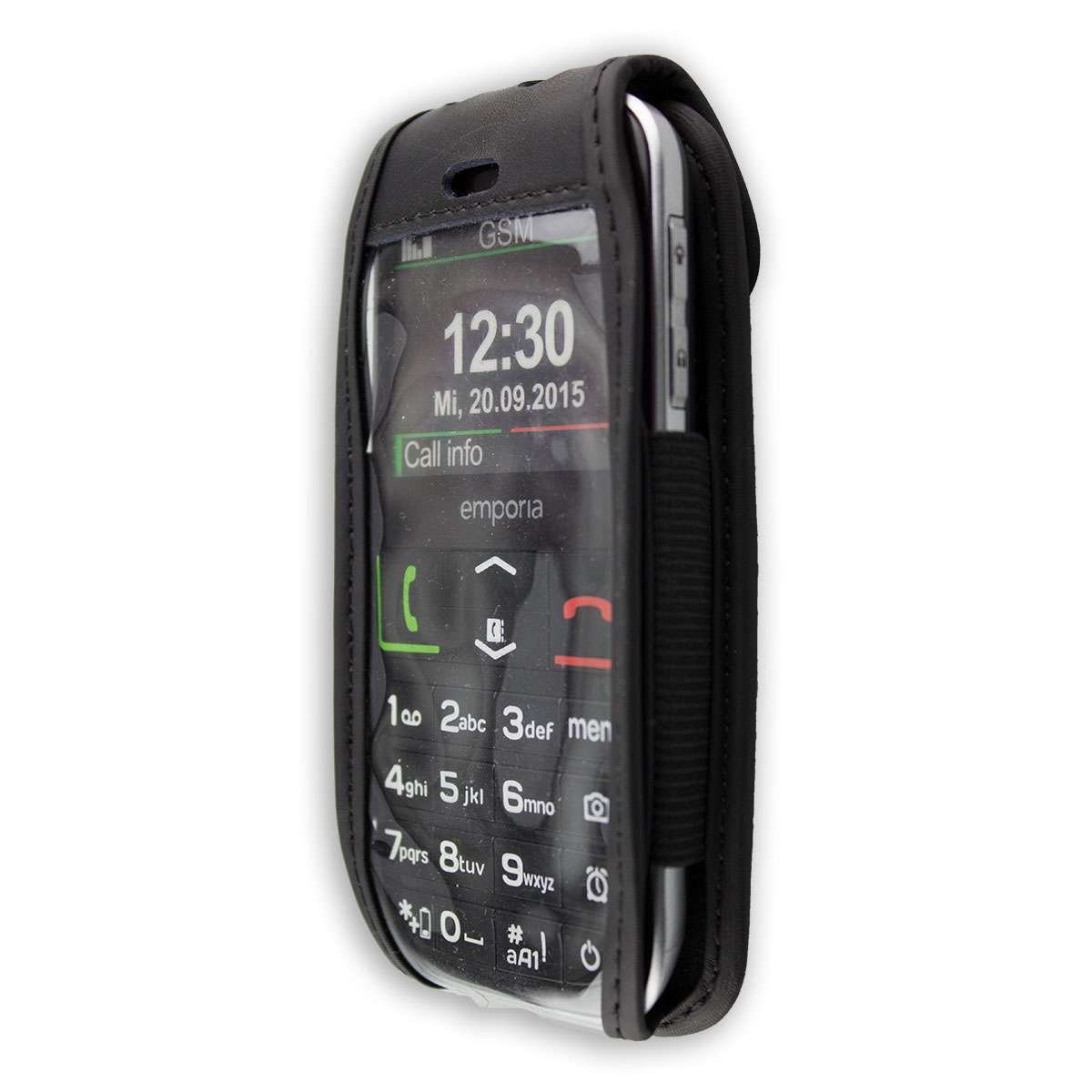 caseroxx Leather-Case with belt clip compatible with Emporia Euphoria V50 / Active V50 4G made from genuine leather, Pouch with belt clip and viewing window in black