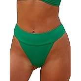 BERLOOK Women's Floral High Cut Wide Waistband Ribbed Tummy Control Coverage Bikini Bottom