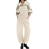 yoeasy Womens Denim Bib Overalls Barrel Wide Leg Baggy Adjustable Strap Denim Pants Jumpsuits with Pockets
