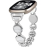 FitTurn Jewelry Bling Bands Compatible with Fitbit Versa 4/Sense 2/Versa 3/Sense Band for Women Men, Replacement Diamond Jewelry Metal Wristband Sparkle Design Elegant Strap for Versa 4 Smart Watch Accessories