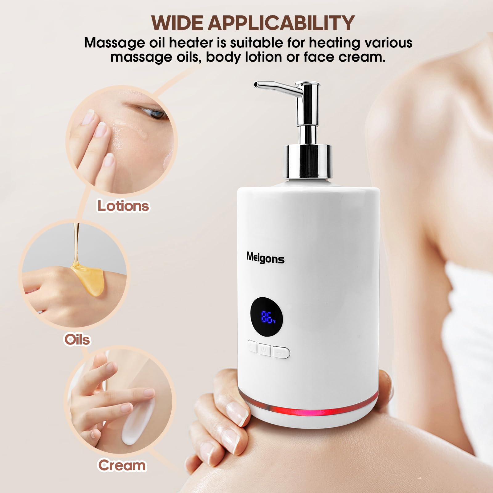 Oil Warmer for Massage, Massage Oil Warmer, Body Oils Heater for Spa, Salon and Barber Shops, with Two Oil Bottle Dispenser, Constant Temperature (White)