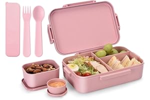 HOMESTOCKPLUS 2045ml Large Bento Box, Wheat Fiber Kids/Adults Lunch Box, with Removable 100% Leak-Proof Compartments, BPA-Free Lightweight and Easy Open To-go Food Container for School, Work, Picnic -Pink