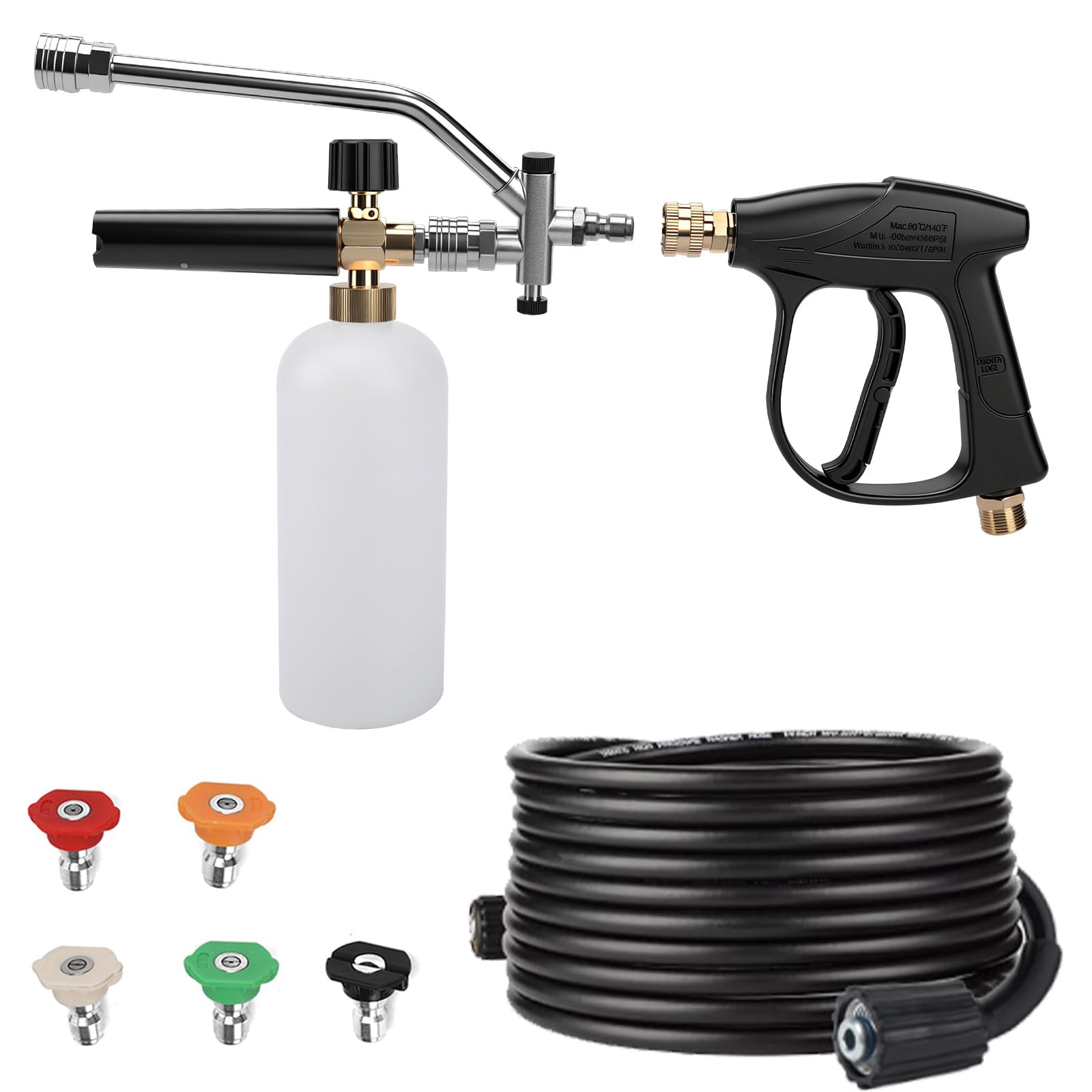 Photo 1 of Pressure Washer Gun with Foam Cannon & 26ft Power Washer Hose, 5800 PSI Car Wash Kit with 5 Nozzle Tips, 1/4" Quick Connector & M22 14mm Fittings