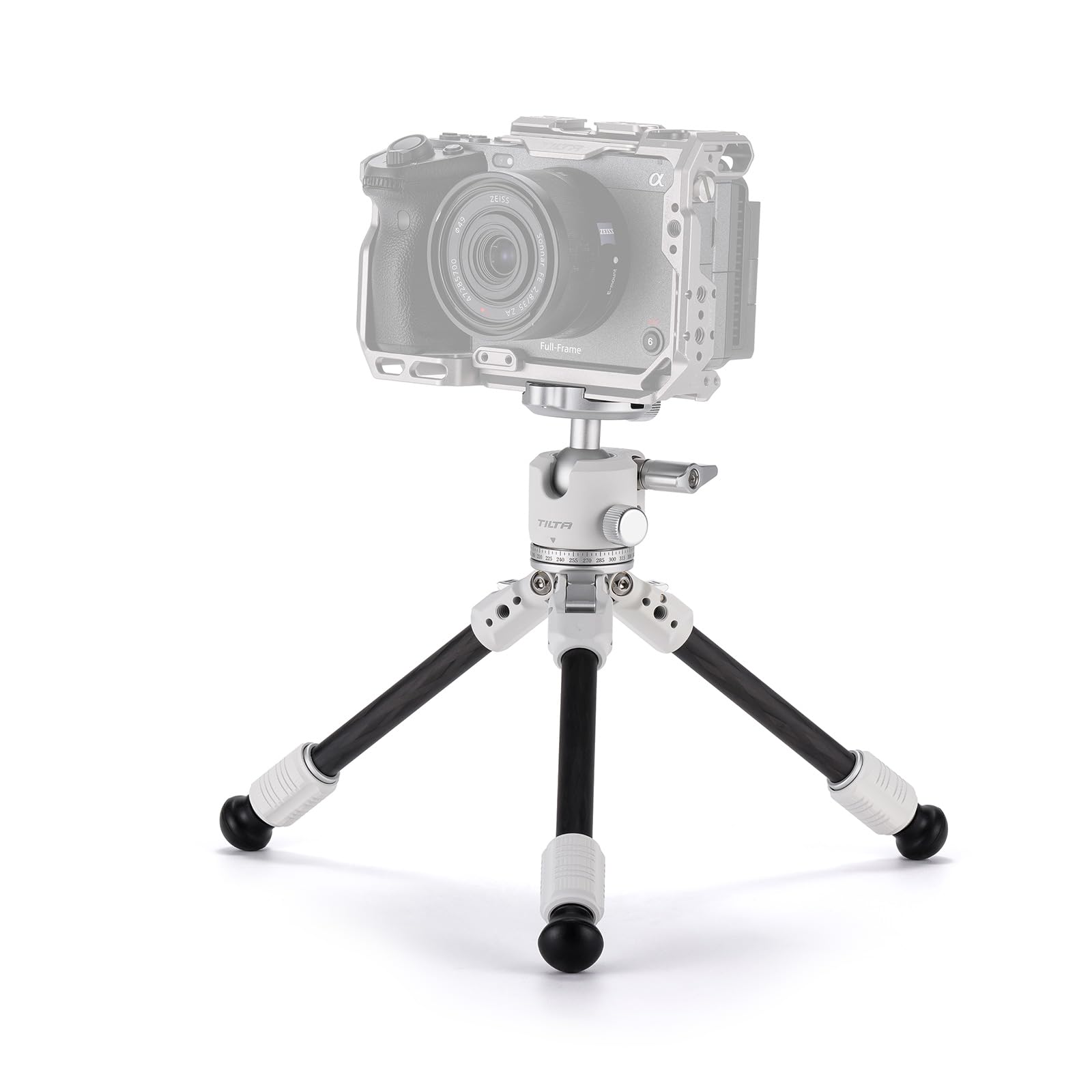 Tilta Camera Tripod with Tabletop Ball Head, Travel Tripod with 1-Stage Carbon Fibre Tripod Legs (3KG) - Snow White TT-BT03-FB-SW