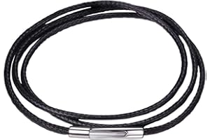 U7 Leather Necklace Cord with Customizable Stainless Steel/Black Clasp, Waterproof Black/Brown Woven Wax Rope Chain for Men Women 1.5/2/3mm, Length 16"-30"