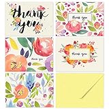 40 Thank You Cards with Envelopes - Floral Watercolor with Yellow Envelopes - Weddings Bridal Showers Baby Showers