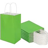 50 Pack 5.25x3.25x8.25 Inch Small Grass Green Kraft Paper Bags with Handles Bulk, Toovip Gift Wrap Bags for Favors Grocery Retail Party Birthday Shopping Business Goody Craft Merchandise Take Out Sacks