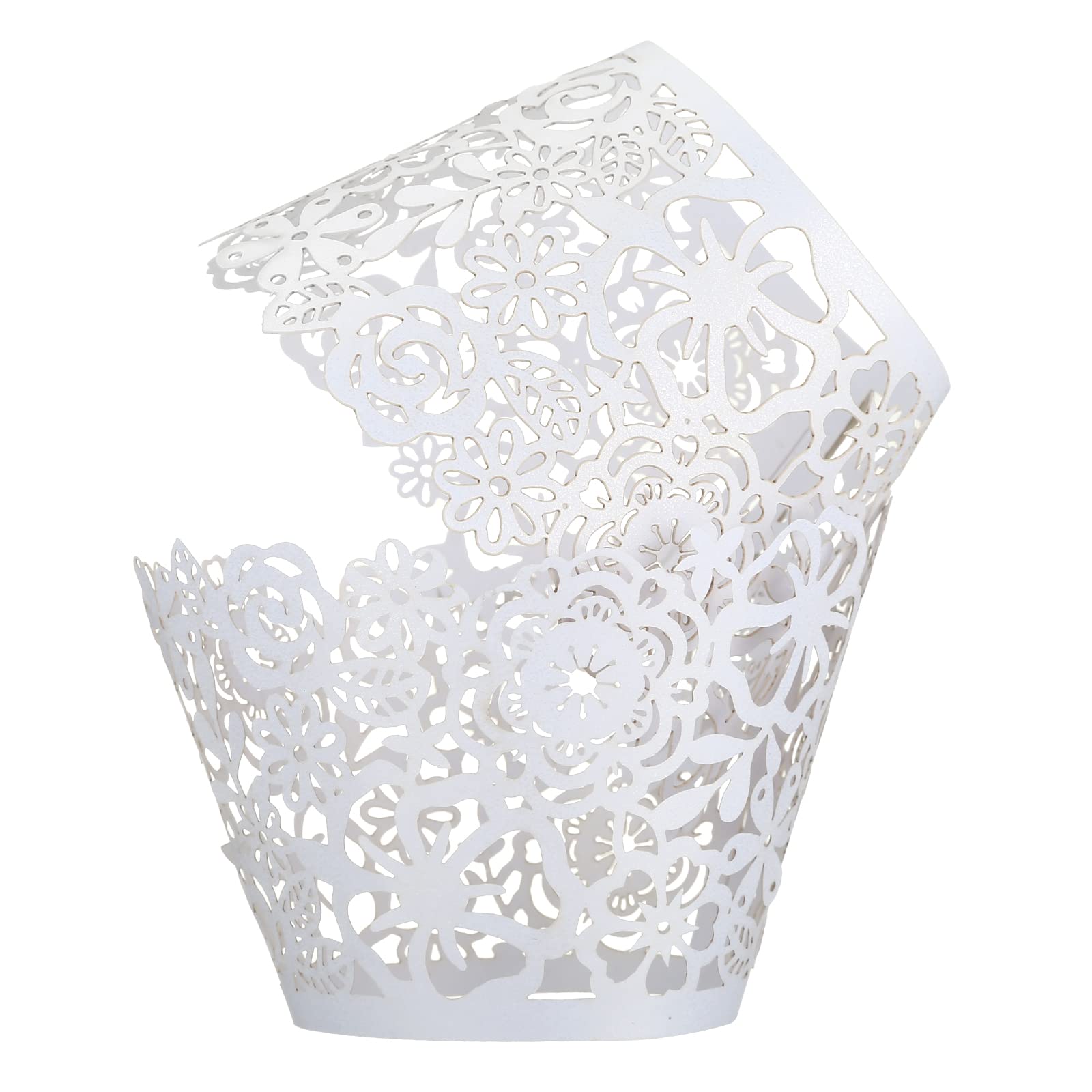 GWHOLE Cupcake Wrappers 50PCS Lace Cupcake Liners Laser Cut Cupcake Cases Filigree Wedding Cupcake Papers Muffin Cups Artistic for Birthday Party Decoration (White)