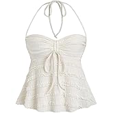 SHENHE Women's Babydoll Tops Halter Neck Lace Strapless Bandeau Y2K Summer Going Out Tops