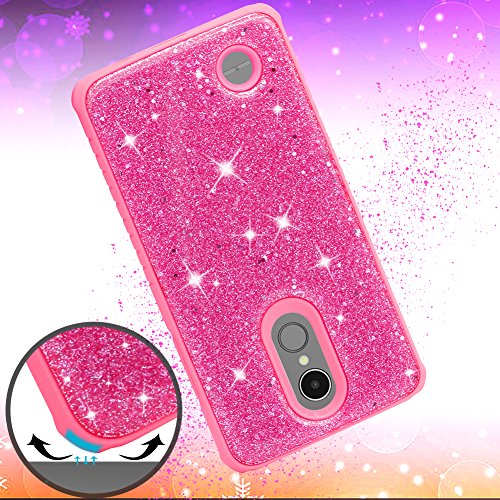 LG Aristo 3/LG Tribute Empire/LG Tribute Dynasty/LG Aristo 2/Rebel 3 LTE/Zone 4/Risio 3/Fortune 2/Rebel 2/K8+ Plus Phone Case for Girls Women, Glitter Bling Sparkly Dual Layer Cover - Pink - Thumbnail 2