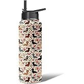 40oz Dachshund Dog Design Insulated Water Bottle - Leakproof Stainless Steel Tumbler with Flip Straw, 24hr Temperature Retention,Gift for Female Dog Owners (Home/Office/Travel Use)