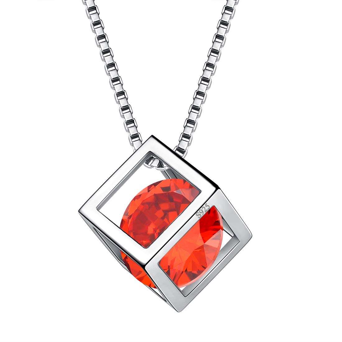 Aurora Tears January Birthstone Necklace 925 Sterling Silver Red Garnet Square Birth Stone Pendant Jewellery Gifts for Women and Girls DP0028J