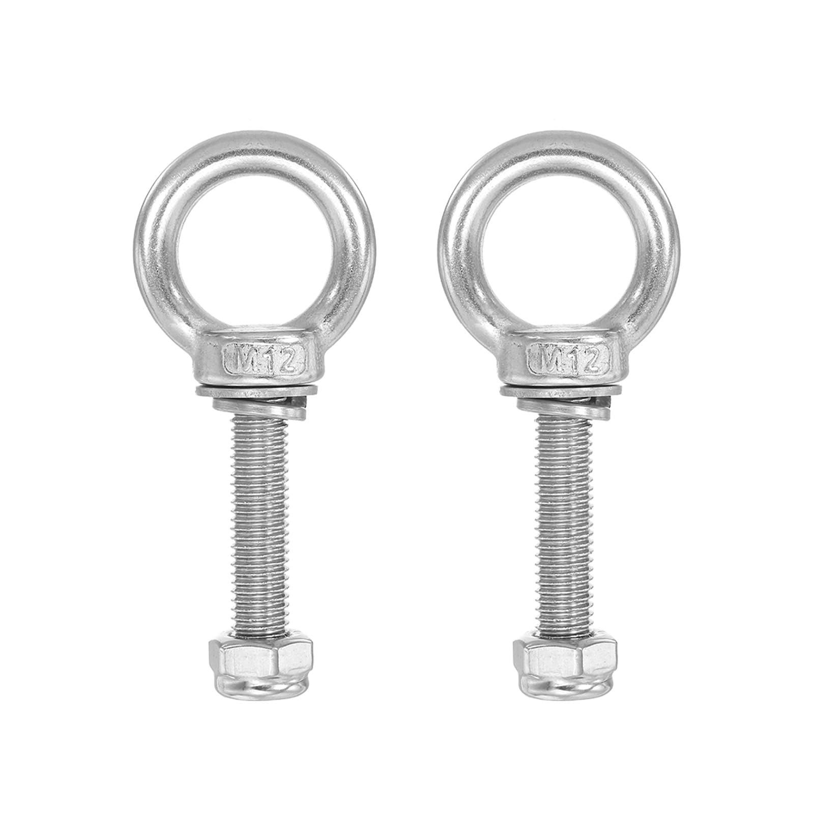 PATIKIL Lifting Shoulder Eye Bolts, M12x60 304 Stainless Steel Male Thread with Hex Screw Nut Gasket Flat Washer for Hanging Securing Chain Wire Rope, 2 Sets