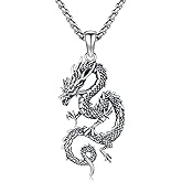 MEDWISE Dragon Necklace 925 Sterling Silver Oxidized Vintage Dragon Pendant Necklace Unisex Jewelry Christmas Gift for Men Women