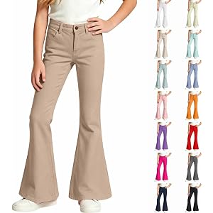 RUIYNFSN 5-16 Years Uniform Pants for Girls Kids Back to School Clothes Flare Dress Pant Elastic Waist