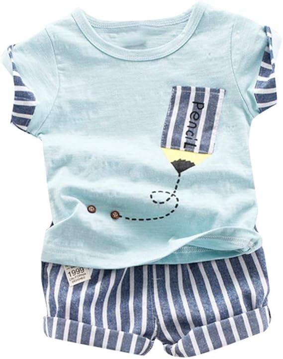 Amazon Co Jp Yayarunka ベビー服 子供服 ｔシャツ ショートパンツ 男の子 半袖 ストライプ 上下セット キッズ服 可愛い お出かけ 色 グリン サイズ 80 服 ファッション小物