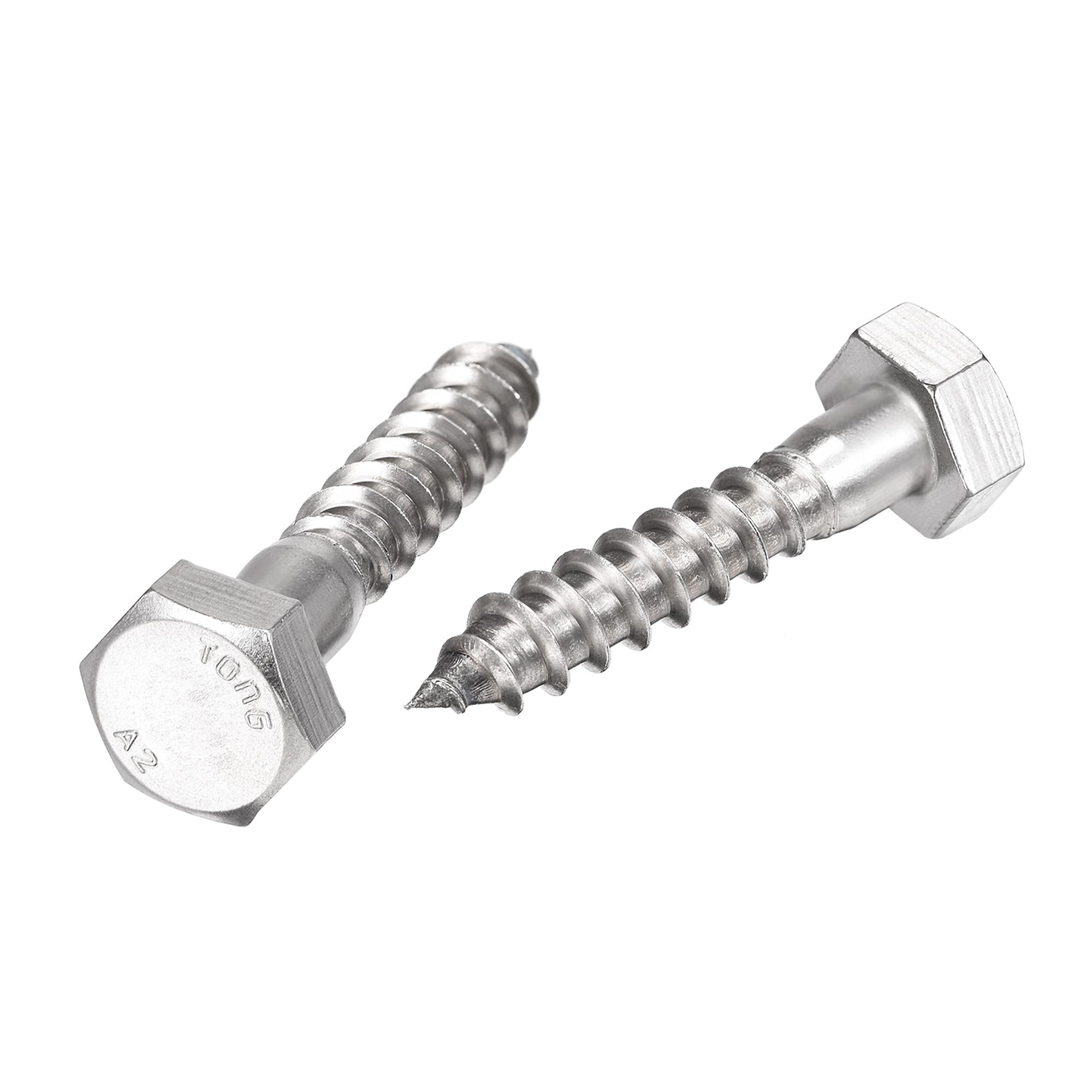 sourcing map Hex Lag Screws, M10 x 50mm 304 Stainless Steel Half Thread Self-Tapping Bolts for Wood Screw 10Pcs