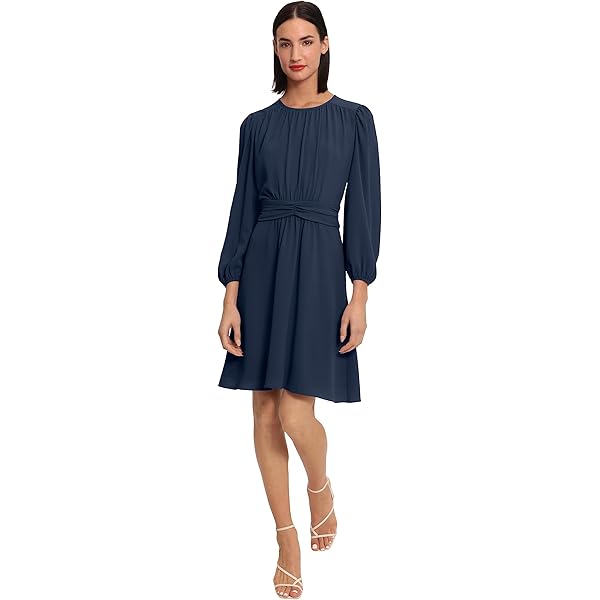 Donna Morgan Women's Dresses Long Sleeve V-Neck Midi Dress with Waist Tie Sodalite Blue at Amazon Women's Clothing store Donna Morgan Women's Dresses Long Sleeve V-Neck Midi Dress with Waist Tie Sodalite Blue at Amazon Women's Clothing store