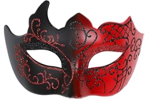 Seglorwy Masquerade Mask for Men Vintage Venetian Mardi Gras Halloween Christmas Party Masks (Red)