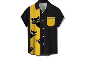 Liantty Bowling Shirt for Men Retro 1950s Button Down Short Sleeve Shirt Funny Party Beach Hawaiian Shirts