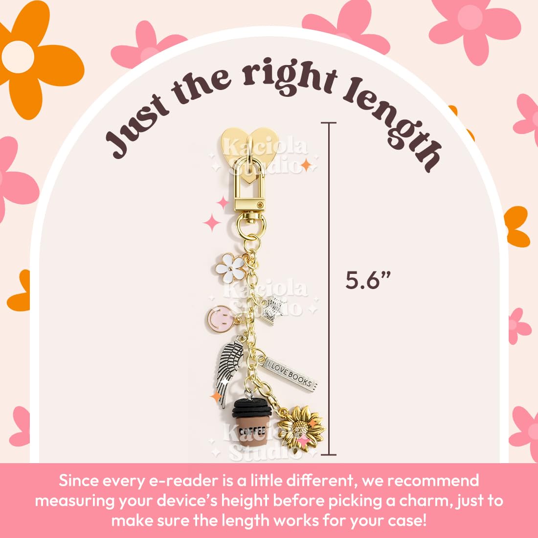 Kaciola Charm Chains for Kindle, Cute E-reader Phone Charm Bracelets Accessories Gift for Reader Booklovers Women Men, Charms Compatible for Kindle/E-Reader/Phone (A)