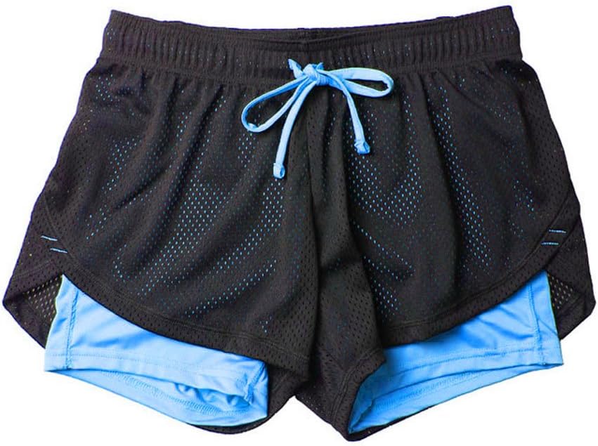 Women's 2 in 1 Mesh Double Layers Running Training Gym Yoga Workout Active Shorts Pants