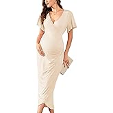 CYCLAMEN Maternity Sparkly Wrap Dress V Neck Ruffle Sleeves Semi Formal Baby Shower Photoshoot Cocktail Pregnancy Dresses