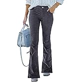 Corduroy Pants for Women High Waist Flare Pants Vintage Baggy Wide Leg Bell Bottom Trousers Pants with Pockets